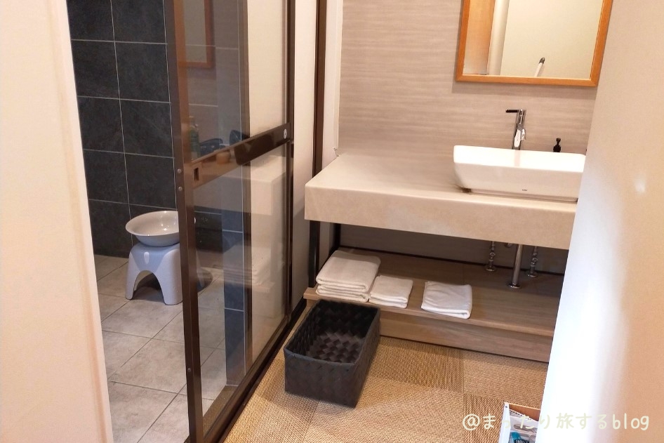 私が宿泊した【Rakuten STAY VILLA 鬼怒川リバーサイド】の客室温泉風呂の設備を撮影した写真