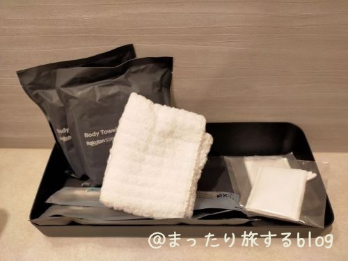私が宿泊した【Rakuten STAY VILLA 鬼怒川リバーサイド】の洗面スぺ―スの備品を撮影した写真